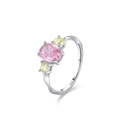 Elegante anello in argento S925 con tre gemme ovali rosa e gialle incastonate a griffe - US 5 / Pietra Laterale Rosa (JZ1901)