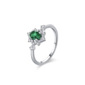 Eleganter S925 Sterlingsilber Ring mit ovalem Smaragd und funkelndem Edelstein-Halo - US 5 / Stil JZ1913 (JZ1913)