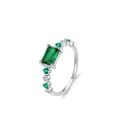 S925 sterling silver ring featuring a rectangular emerald gemstone and side zircons - US 5 / Silver/Green (JZ1925)