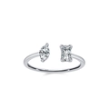 Adjustable 925 sterling silver open ring with pear and emerald cut zircon stones - US 5 / Pear And Rectangle Cut (JZ1985) / Silver