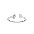 Elegant S925 sterling silver open ring with teardrop and round zircon stones - US 5 / Pear And Round Cut (JZ1984) / Silver