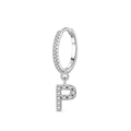 S925 sterling zilveren huggie hoop oorbel met sprankelende pavé letter P bedeltje - Letter P Stijl (EH103P)