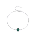 Elegant S925 sterling silver chain bracelet with rectangular emerald zircon centerpiece - 925 Silver / Green
