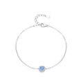 Minimalist S925 sterling silver bracelet with a blue zircon halo pendant and chain - 925 Silver / Silver Floral Pendant (SL2041)