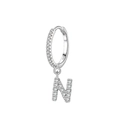 Zilveren S925 oorbel met sprankelende letter N bedel en ingelegde zirkonia steentjes - Letter N Stijl (EH101N)