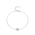 S925 sterling silver flower bracelet with blue center stone and clear zircon petals - 925 Silver / Silver Round Pendant (SL2044)