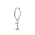 Sterling silver hoop earring featuring a pavé zircon letter I pendant with a polished finish - Letter I Style (EH96I)