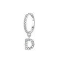 S925 sterling silver hoop earring featuring a pavé zircon letter D pendant - Letter D Style (EH91D)