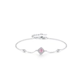 S925 sterling silver chain bracelet with pink square zircon pendant on white background - Silver Pink Zirconia Square Style / 925 Silver