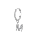S925 sterling silver hoop earring with paved zircon letter M pendant charm - Letter M Style (EH100M)