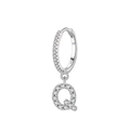 S925 sterling silver hoop earring with paved zircon letter Q pendant for women - Letter Q Style (EH104Q)