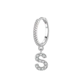 S925 sterling silver drop earring with crystal letter S pendant and huggie hoop - Letter S Style (EH106S)