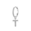 S925 sterling silver hoop earring with letter T pendant and sparkling cubic zirconia - Letter T Style (EH107T)