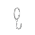 S925 sterling silver hoop earring with letter U pendant and white zirconia stones - Letter U Style (EH108U)