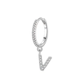 Sparkling S925 sterling silver hoop earring with paved zircon crystal letter V pendant - Letter V Style (EH109V)