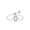 Adjustable S925 sterling silver chain ring featuring a rectangular pavé zircon pendant - Number 0