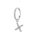 S925 sterling silver hoop earring with letter X charm and pavé cubic zirconia stones - Letter X Style (EH111X)