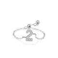 Adjustable S925 silver chain ring with sparkling number two zircon pendant - Number 2