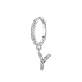 S925 sterling silver huggie earring featuring a sparkling pave zircon capital letter Y charm - Letter Y Style (EH112Y)