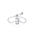 Adjustable S925 sterling silver chain ring featuring a zircon-encrusted number 3 pendant - Number 3