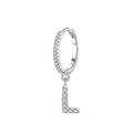 S925 sterling silver hoop earring featuring a pave-set letter L crystal pendant - Letter L Style (EH99L)