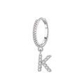 Single S925 sterling silver huggie earring with micro-pave letter K pendant in silver - Letter K Style (EH98K)