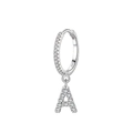 S925 sterling silver hoop earring with paved zircon letter A charm in silver finish - Letter A Style (EH88A)
