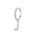 Single S925 sterling silver hoop earring with crystal pavé letter J pendant for women - Letter J Style (EH97J)