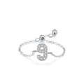 Anello a catena in argento S925 con numero nove scintillante e cursore a scorrimento regolabile - Numero 9