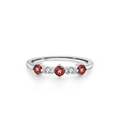 Elegante anello in argento sterling S925 con cinque rubini rossi e zirconi bianchi alternati - US 5 / Rosso (JZ1971R)