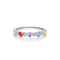 Eleganter S925 Sterlingsilber-Herzring mit bunten Edelsteinen und weißen Zirkonia-Steinen - US 5 / Bunt