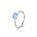 Anello minimalista in argento S925 con zircone blu ovale incastonato a quattro griffe - US 5 / Stile a Griffe con Pietra Blu Ovale (Argento JZ1969)