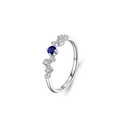 Elegante anello in argento S925 a forma di onda con zaffiro blu e piccoli diamanti tondi - US 5 / Stile Corona a Onde con Pietra Blu Scuro Tonda (Argento JZ2028)