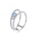 S925 sterling silver geometric ring featuring light blue zircon stones in a double-layer band - Round Light Blue Stone Double Layer Wave Style (Silver JZ2074)