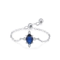 S925 sterling silver chain ring with blue oval stone and adjustable slider ball - Adjustable Open / Silver with Oval Dark Blue Stone