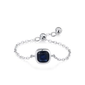 Adjustable S925 silver chain ring featuring a square blue zircon and sliding bead - Adjustable Open / Silver with Square Dark Blue Stone