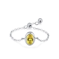 Adjustable S925 sterling silver ring featuring a vibrant oval-cut yellow zircon gem - Adjustable Open / Silver with Oval Yellow Stone