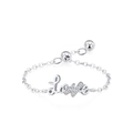 Anillo de cadena ajustable en plata de ley S925 con dije Love y circonitas brillantes - Abierto Ajustable / Estilo Letra Love (JZ2037) / Plateado