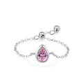 Adjustable S925 sterling silver chain ring featuring a pear-cut pink zircon stone - Adjustable Open / Silver with Pear Pink Stone