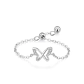Anillo de cadena ajustable de plata S925 con mariposa y circonitas brillantes engastadas - Abierto Ajustable / Estilo Mariposa Calada (JZ2039) / Plateado