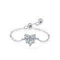 Anillo de cadena ajustable de plata S925 con gema de corazón y cierre deslizante - Abierto Ajustable / Estilo Corazón Cluster (JZ2045) / Plateado