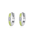 Orecchini a cerchio in argento S925 con smalto verde lime e pietra di zircone lucido - Argento 925 / Verde
