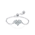 Anillo de cadena ajustable en plata de ley 925 con circón grande en forma de corazón - Abierto Ajustable / Estilo Piedra Corazón Única (JZ2046) / Plateado