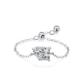 Anillo de cadena ajustable de plata S925 con circonitas de corte pera y rectangular - Abierto Ajustable / Estilo Doble Piedra Pera Rectángulo (JZ2047) / Plateado