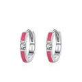 Orecchini a cerchio in argento S925 con smalto rosa e zircone rotondo incastonato - Argento 925 / Rosa