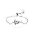 Anillo de cadena ajustable en plata 925 con dos circonitas de talla pera y cierre de bola - Abierto Ajustable / Estilo Doble Piedra Pera (JZ2048) / Plateado