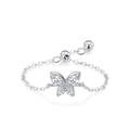 Anillo de cadena ajustable en plata de ley S925 con colgante de mariposa y circonitas - Abierto Ajustable / Estilo Mariposa Pavé (JZ2049) / Plateado