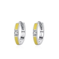 Minimalist S925 sterling silver hoop earrings with yellow enamel and round zircon stone - 925 Silver / Yellow