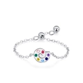 Anillo de cadena ajustable de plata S925 con colgante de paleta de gemas de color - Abierto Ajustable / Estilo Paleta Colorida (JZ2054) / Plateado