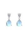 Elegantes pendientes de gota en plata S925 con piedras azul piedra de luna engastadas - Pendientes de Botón de Piedra de Luna Gota de Agua (ED3454) / Plata 925